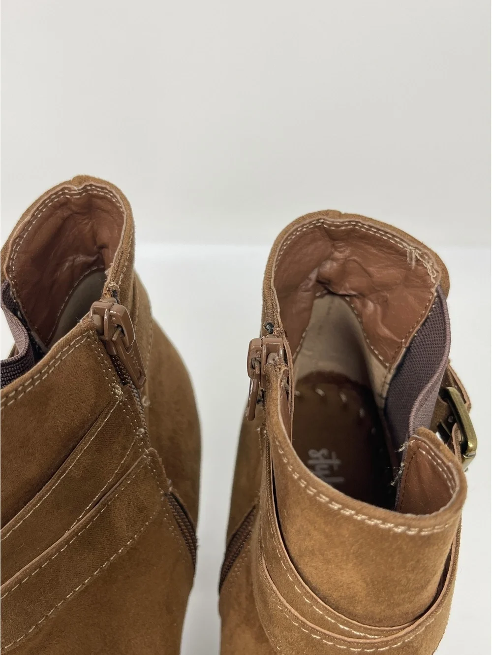 Style & Co Brown Faux Suede Ankle Boots Women's Size 8M Heel Buckle Zip Booties